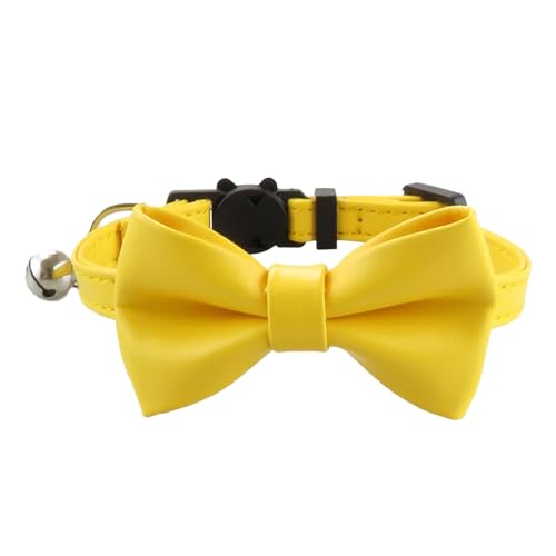 Haustierhalsband mit Glöckchen, rostfreies Haustierhalsband, Katzenhalsband, verstellbar, Kunstleder, Fliege, Haustierhalsband mit Kupferglocke, Gelb Haustierhalsband mit Glöckchen, rostfreies Haustierhalsband, Katzenhalsband, verstellbar, Kunstleder, Fliege, Haustierhalsband mit Kupferglocke, Gelb von Wilitto