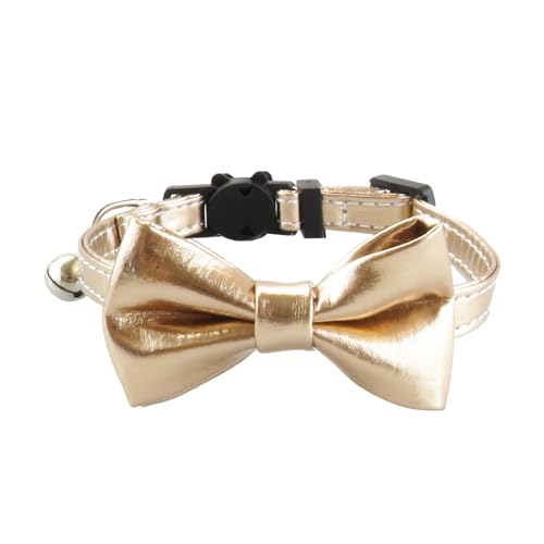 Haustierhalsband mit Glöckchen, rostfreies Haustierhalsband, Katzenhalsband, verstellbar, Kunstleder, Fliege, Haustierhalsband mit Kupferglocke, goldfarben Haustierhalsband mit Glöckchen, rostfreies Haustierhalsband, Katzenhalsband, verstellbar, Kunstleder, Fliege, Haustierhalsband mit Kupferglocke, goldfarben von Wilitto