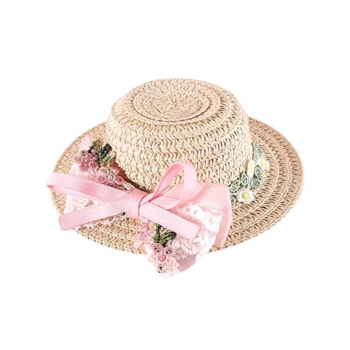 Sommerhut für Haustiere, Stroh, handgewebt, Sonnenschutz, mit verstellbarem Kinnriemen, für kleine Hunde, Katzen, perfekte Geburtstage, Größe M, Rosa Sommerhut für Haustiere, Stroh, handgewebt, Sonnenschutz, mit verstellbarem Kinnriemen, für kleine Hunde, Katzen, perfekte Geburtstage, Größe M, Rosa von Wilitto