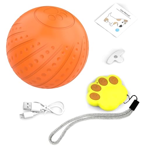 Wasserdichter Hundeball mit 2 Arbeitsmodi, interaktiv, wiederaufladbar, für große Hunde, automatische Hindernisvermeidung, Langeweile, Orange von Wilitto