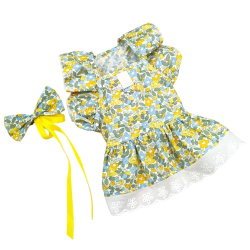 Weiches Hundekleid, leicht, atmungsaktiv, Haustier-Set, gerüschte Ärmel, Prinzessinnen-Stil mit Blumendruck, Kopfschmuck, Sommer, Katze, waschbar, tragbare Bekleidung, Grün, Größe L Weiches Hundekleid, leicht, atmungsaktiv, Haustier-Set, gerüschte Ärmel, Prinzessinnen-Stil mit Blumendruck, Kopfschmuck, Sommer, Katze, waschbar, tragbare Bekleidung, Grün, Größe L von Wilitto