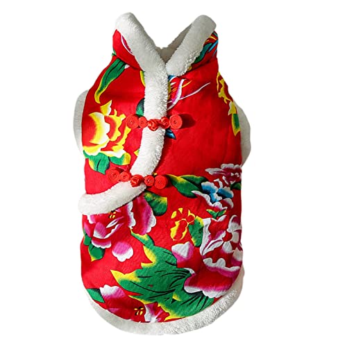 Wilitto Haustier-Winterkleidung, chinesischer Stil, Knoten-Knopf, Blumenmuster, für Hunde, Neujahr, Kleidung, Katzenkostüm für kleine, mittelgroße und große Hunde und Katzen von Wilitto