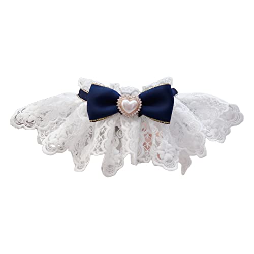 Wilitto Haustierhalsband, ausgehöhlte Spitze Schleife, Kunstperlen Strass Dekor Dress Up Atmungsaktiv Katze Hund Schal Lätzchen Halskette, Bequeme Hundehalsbänder für Chihuahua Yorkie Marineblau XS von Wilitto
