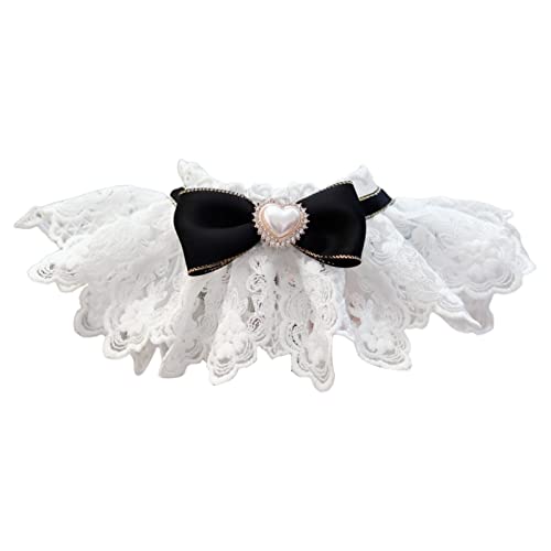 Wilitto Haustierhalsband, ausgehöhlte Spitze Schleife, Kunstperlen Strass Dekor Dress Up Atmungsaktiv Katze Hund Schal Lätzchen Halskette, Bequeme Hundehalsbänder für Chihuahua Yorkie Schwarz S von Wilitto