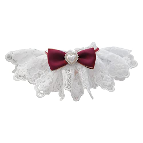 Wilitto Haustierhalsband, ausgehöhlte Spitze Schleife, Kunstperlen Strass Dekor Dress Up Atmungsaktiv Katze Hund Schal Lätzchen Halskette, Bequeme Hundehalsbänder für Chihuahua Yorkie Weinrot XL von Wilitto