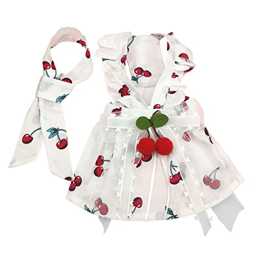 Wilitto Haustierrock Bowknot Dress Up Ärmellos Kirschdruck Haustier Katze Hund Sommerkleid mit Krawatte Alltag Weiß L von Wilitto