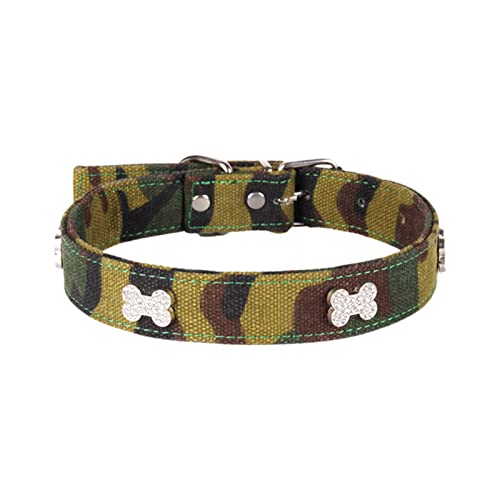 Wilitto Hundehalsband, Strass, Knochendekoration, verstellbar, Camouflage, Segeltuch, Haustier-Traktions-Halsband von Wilitto