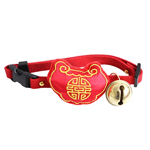 Wilitto Katzenhalsband, chinesischer Neujahrsstil, verstellbar, niedliches Zubehör, Haustier-Halszubehör, Plüsch-Halsband für Welpen, Hundehalsband mit Glöckchen von Wilitto