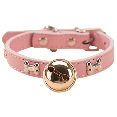 Wilitto Katzenhalsband mit Glocke, Langlebiges Verstellbares Haustierhalsband, Knochenmuster Haustier Katze Hund Glockenhalsband, Bequeme Hundehalsbänder für kleine, mittelgroße und große Hunde, Rosa M von Wilitto