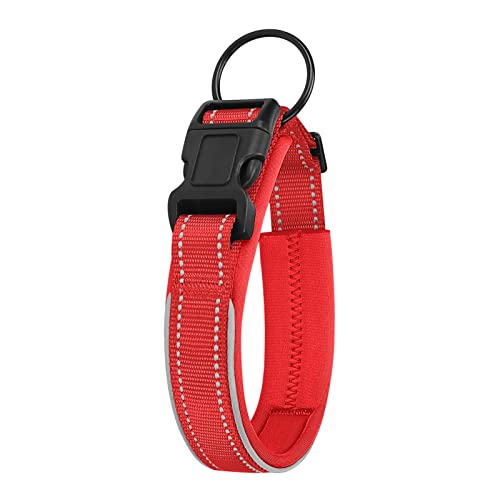 Wilitto Katzenhalsband mit reflektierenden Streifen, Langlebiges Verstellbares Haustierhalsband, Bissfeste Schnalle Haustier Halsband Hund Haustier Halsband, Bequeme Hundehalsbänder für kleine, mittelgroße und große Hunde, Rot, L von Wilitto