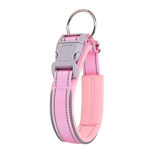 Wilitto Katzenhalsband mit reflektierenden Streifen, Langlebiges Verstellbares Haustierhalsband, Bissfeste Schnalle Haustier Halsband Hund Haustier Halsband, Bequeme Hundehalsbänder für kleine, mittelgroße und große Hunde, Rosa XL von Wilitto