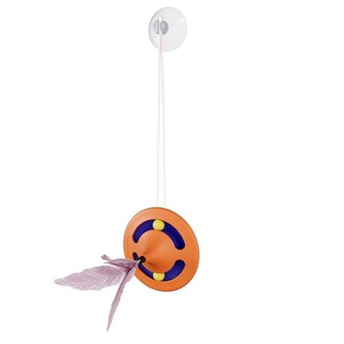 Wilitto Katzenspielzeug zum Aufhängen an der Wand mit rundem Ball, sicher hier ist ein Produkttitel zum Auflisten, Kreisel, Feder-Langeweile, interaktiver Saugnapf, 360 Grad, Orange von Wilitto