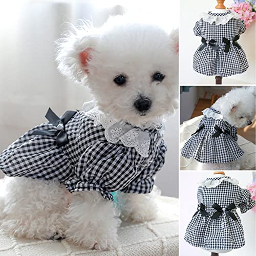 Wilitto Sommer Haustier Welpe Hundekleid, Weiche Bequeme Spitze Ausschnitt Haustier Kleid, Schleife Haustier Hund Katze Schwarz Weiß Plaid Kleid, Niedliche Hundekleidung, Atmungsaktive Haustierbekleidung für Kleine Katzen und Hunde M von Wilitto