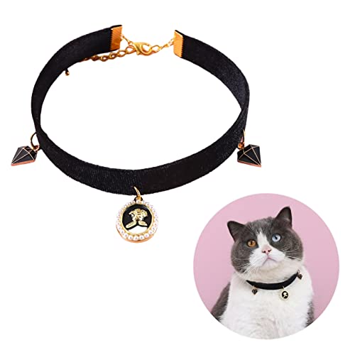 Wilitto Verstellbares langlebiges Haustierhalsband, Retro-Stil Katzenhalsband, Nicht verblassendes Dress Up Samt Haustier Katzenhalsband Halskette mit Verlängerungskette, Bequeme Hundehalsbänder für Chihuahua Yorkie Schwarz S von Wilitto