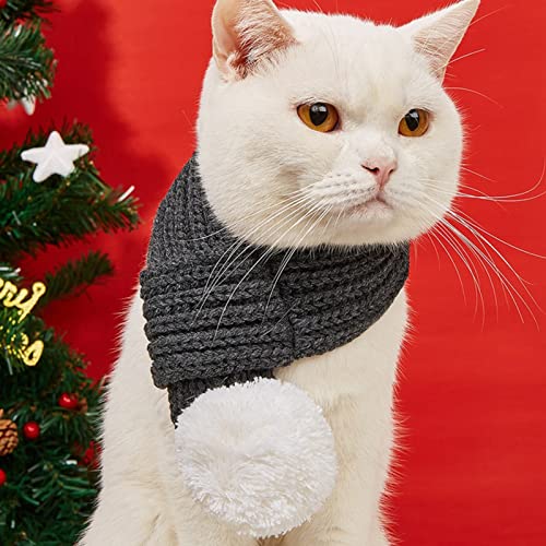 Wilitto Weihnachtshunde-Strickschal mit weißem Bommelball, Winterhaustier, Katze, Hund, Halstuch, Katzenschals, schöne Winteroutfits, weicher, bequemer Urlaubsdekorationsschal für Haustierweihnach von Wilitto