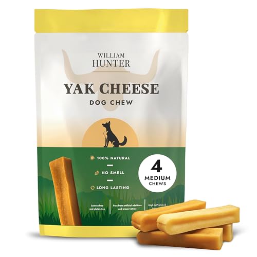 William Hunter Himalaya Yak Kausnacks – Natürliche Kaukäse für Hunde – Lang anhaltende käseknochen Hund – 100% natürliche, eiweißreiche Zahnpflege-Snacks für Hunde & Starke Kauer (4 mittelgroße) von William Hunter