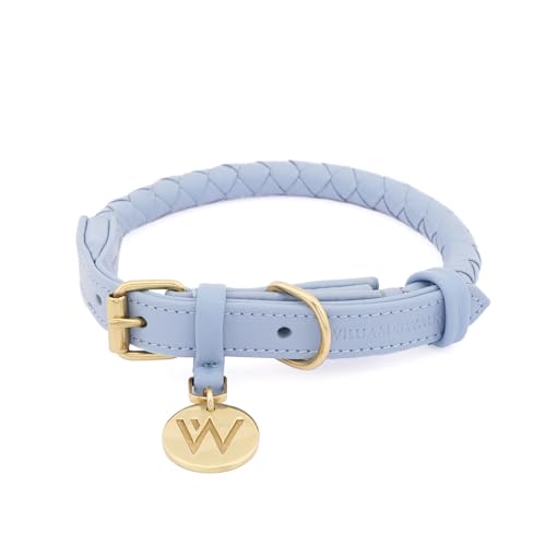 William Walker - Hochwertiges Hunde Halsband Twisted aus Rindsleder - Maximal robust, langlebig und pflegeleicht - Für kleine, mittlere und große Hunde (Hellblau, M (37cm - 44cm)) von William Walker