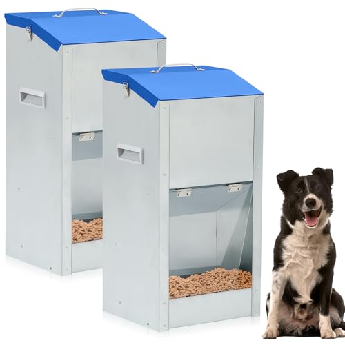 Willinglong 2 Stück 11,3 kg große automatische Futterspender für Hunde mit Griff, Acrylplatte, verzinkt, Schwerkraft-Futterspender für den Außenbereich, zum Aufhängen für Hunderassen von Willinglong