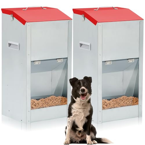 Willinglong 2 x große automatische Futterspender für Hunde mit Griff, Acrylplatte, verzinkt, 29,8 cm L x 24,8 cm B x 58,9 cm H, Futterspender für Rassen, 11,3 kg von Willinglong