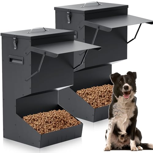 Willinglong Automatischer Futterspender für Hunde mit Deckel, 11,3 kg Kapazität, für den Außenbereich, zum Aufhängen, selbstfütterend, Haustierfutterspender für große Hunde, große Rassen, 2 Stück von Willinglong