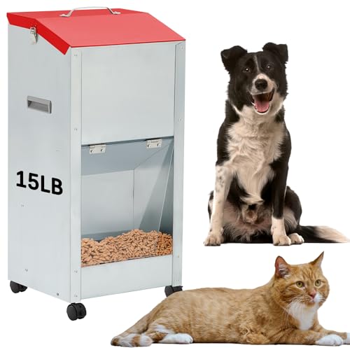 Willinglong Automatischer Futterspender für große Rassen mit Rädern, verzinkter Schwerkraft-Hundefutterspender, für den Außenbereich, selbstfütterend, leicht zu bewegen mit rollenden Rädern, 6,8 kg von Willinglong