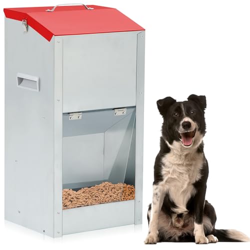 Willinglong Großer verzinkter automatischer Futterspender für Hunde mit Griff, 11,3 kg, für große Rassen, 29,8 x 24,8 x 58,9 cm (L x B x H), für den Außenbereich, zum Aufhängen von Willinglong