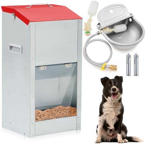 Willinglong Integrierter verzinkter automatischer Futterspender für Hunde und Bewässerung, große Rassen, Outdoor, 11,3 kg, Futterspender aus Edelstahl von Willinglong