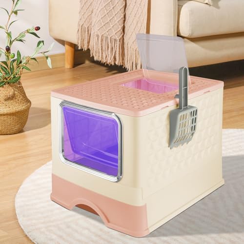 Geschlossene Katzentoilette für Katzen, Toilettenhaus, abnehmbares Tablett, Schaufel, für große Katzen, Kapazität 15 kg, schmutzabweisend, auslaufsicher, 52 x 39 x 39 cm, Gelb von Willonin