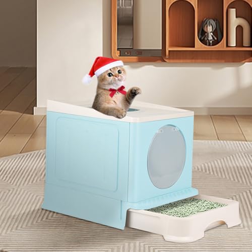 Katzentoilette mit Schaufel, Kiste und Deodorant, faltbar, für Katzen, 48 x 39 x 34 cm, Hellblau Katzentoilette mit Schaufel, Kiste und Deodorant, faltbar, für Katzen, 48 x 39 x 34 cm, Hellblau von Willonin
