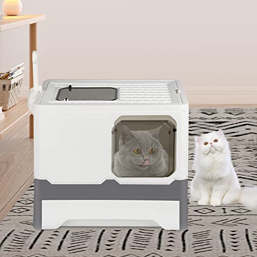 Katzentoilette mit Schaufel, Kiste und Deodorant – Katzentoilette mit Schublade 45 x 35 x 38 cm PP – Schwarz & Weiß von Willonin