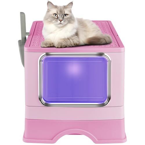 Katzentoilette mit UV-Licht, extra geräumig, Streuschaufel + Desodorierungs-Set (D,52 x 39 x 39 cm, Rosa) von Willonin