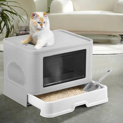Katzentoilette mit großem Volumen – 48,5 x 36,5 x 38 cm Katzentoilette faltbar aus PP mit Pflege + Aufbewahrungsbox, Grau Katzentoilette mit großem Volumen – 48,5 x 36,5 x 38 cm Katzentoilette faltbar aus PP mit Pflege + Aufbewahrungsbox, Grau von Willonin