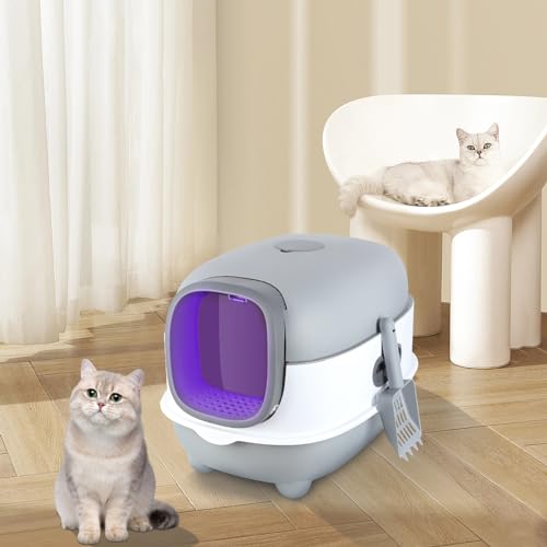 Willonin Katzentoilette selbstreinigend, geschlossenes Katzenstreu, 40 x 39 x 56 cm, PP-Kunststoff, mit Geruchsentferner und Schaufel für Katzen (grau) von Willonin