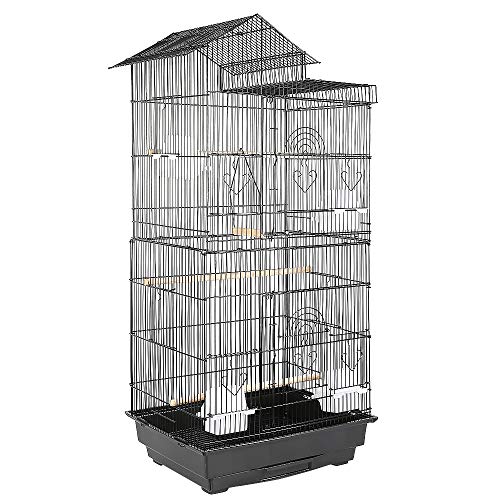 Vogelkäfig, Voliere, Kanarische Papageien, Wellensittiche, Kanarienvögel, 4 Futternäpfe, 3 Sitzstangen, Vogelkäfig aus Eisendraht mit Dach, 46 x 35,5 x 99 cm, Schwarz Vogelkäfig, Voliere, Kanarische Papageien, Wellensittiche, Kanarienvögel, 4 Futternäpfe, 3 Sitzstangen, Vogelkäfig aus Eisendraht mit Dach, 46 x 35,5 x 99 cm, Schwarz von Willonin