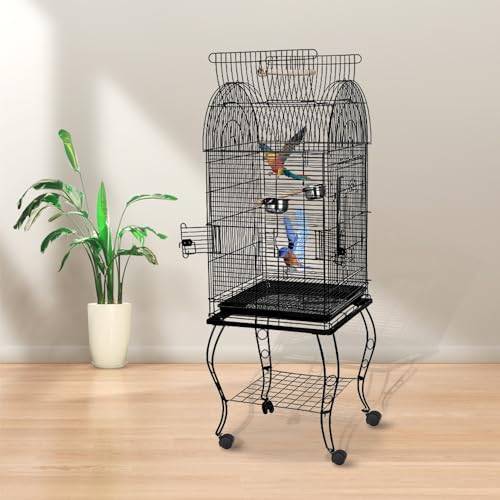Vogelkäfig mit offenem Dach, Voliere, Vögel, rollbar, auf Rollen, mit abnehmbarer Halterung für Sittiche, Kanarische Wellensittiche, Mandarin, 59 x 59 x 150 cm, Schwarz Vogelkäfig mit offenem Dach, Voliere, Vögel, rollbar, auf Rollen, mit abnehmbarer Halterung für Sittiche, Kanarische Wellensittiche, Mandarin, 59 x 59 x 150 cm, Schwarz von Willonin