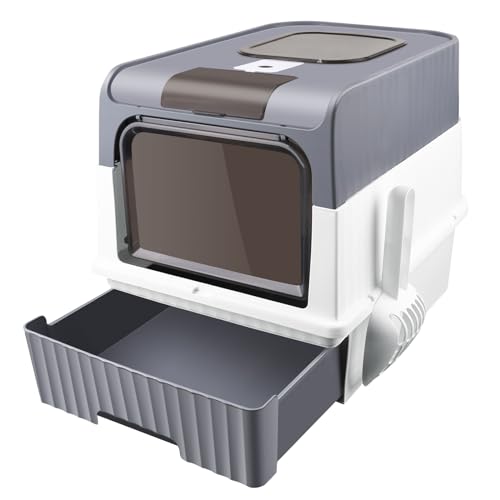 Willonin Katzentoilette für Katzen, geschlossen, faltbar, mit Schublade, mit Geruchsneutralisierungstasche, Schaufel, einfache Reinigung, PP-Kunststoff (A, Grau) von Willonin