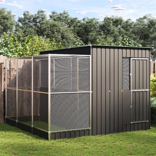 Willood Voliere mit Erweiterung, Vogelkäfig mit abschließbarer Vogelhaus Silbern 290x303x216 cm Stahl Willood Voliere mit Erweiterung, Vogelkäfig mit abschließbarer Vogelhaus Silbern 290x303x216 cm Stahl von Willood