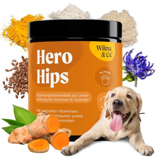 Wilma & Co. Für den Hund Hero HIPS Pulver für Starke Knochen und Gelenke für Hunde mit Glucosamin, Chondroitin, Kollagenhydrolysat und Curcuma - Hohe Akzeptanz beim Hund - Von Tierärzten entwickelt von Wilma & Co.