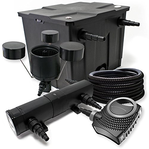 Wiltec Komplettset: CBF-350 Teichfilter bis 12000 L Teichfilteranlage Durchlauffilter, NEO10000 Teichpumpe 10000l/h 80W, CUV-236 Teichklärer 36W, 25m Teichschlauch 25 mm, CSP-250 Skimmer 2500l/h 45W von Wiltec