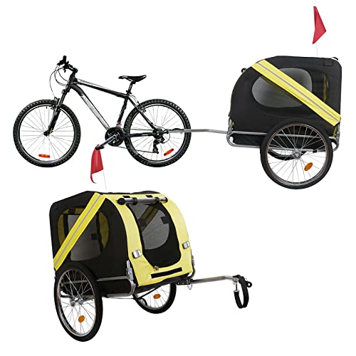 Hunde Fahrradanhänger mit Sicherheitsdrehkupplung, Fliegengitter & Regenschutz, schwarz gelb von Wiltec