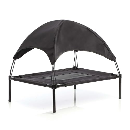 Hundebett mit Dach Schwarz 60x45x16cm Größe S bis 15kg Outdoor Katzenliege Haustier Schlafplatz Sonnendach von Wiltec