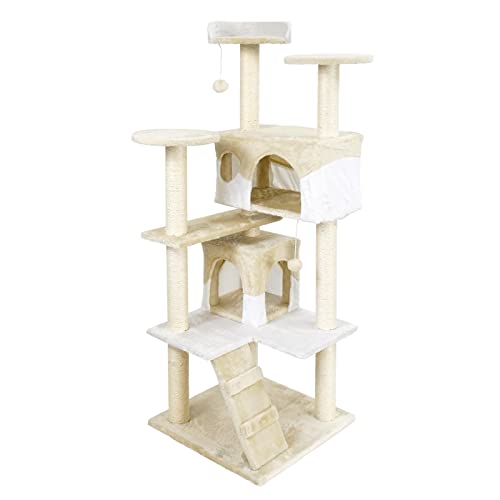 Katzenkratzbaum beige/weiß 130cm Kletterbaum Katzenbaum Spielbaum Katzenbaum von Wiltec