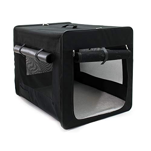 Fudajo Faltbare Transportbox in Schwarz für Haustiere, Größe L (76x56x61 cm), mit Einlagekissen von Wiltec
