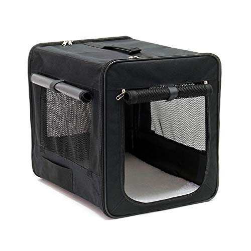 Fudajo Faltbare Transportbox in Schwarz für Haustiere, Größe S (42x36x41 cm), mit Einlagekissen von Wiltec