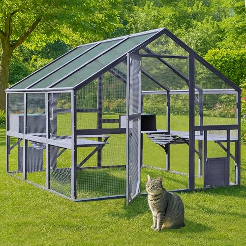 Wiltec Freilaufgehege Katzen 280 x 187 x 187 cm, Katzenfreigehege Holz, Außengehege Verschiedene Ebenen, Katzengehege für Garten, Balkon von Wiltec