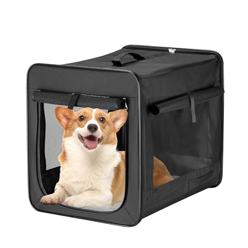 Fudajo Faltbare Transportbox für Hunde, Katzen M (58x46x53 cm), robust, leicht, sicher, Hundebox mit entnehmbarem Kissen, Schwarz von Wiltec