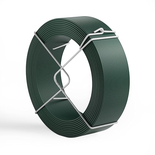 Wiltec Gartendraht grün Ø 1,6 mm x 50 m, Bindedraht Stahl verzinkt mit PVC-Beschichtung, Pflanzendraht mit Drahthalterung, Flexibler Basteldraht von Wiltec