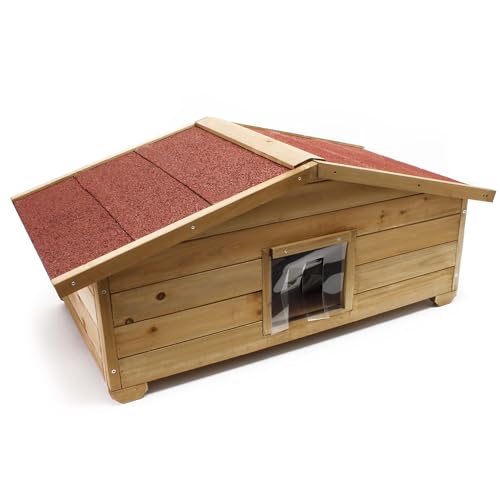 Wiltec Großes Katzenhaus 99 x 52 x 42 cm aus Holz, Katzenhütte für Garten oder Terasse, Wurfkiste isoliert wetterfest, Katzenhöhle von Wiltec