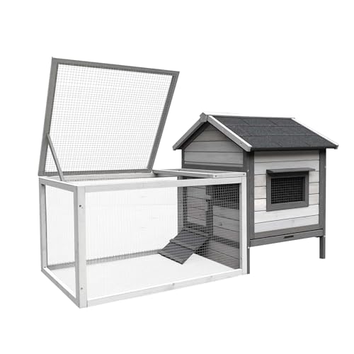 Wiltec Hasenstall hellgrau 1460 x 750 x 830 mm mit Freilaufgehege und erhöhtem Unterschlupf aus Holz, Kaninchenkäfig mit 2 Etagen, Kleintierstall Wiltec Hasenstall hellgrau 1460 x 750 x 830 mm mit Freilaufgehege und erhöhtem Unterschlupf aus Holz, Kaninchenkäfig mit 2 Etagen, Kleintierstall von Wiltec