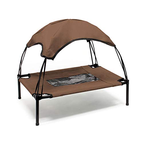 Wiltec Hundebett mit Dach Braun 76x60x16cm Größe M bis 25kg Outdoor Katzenliege Haustier Schlafplatz Sonnendach von Wiltec